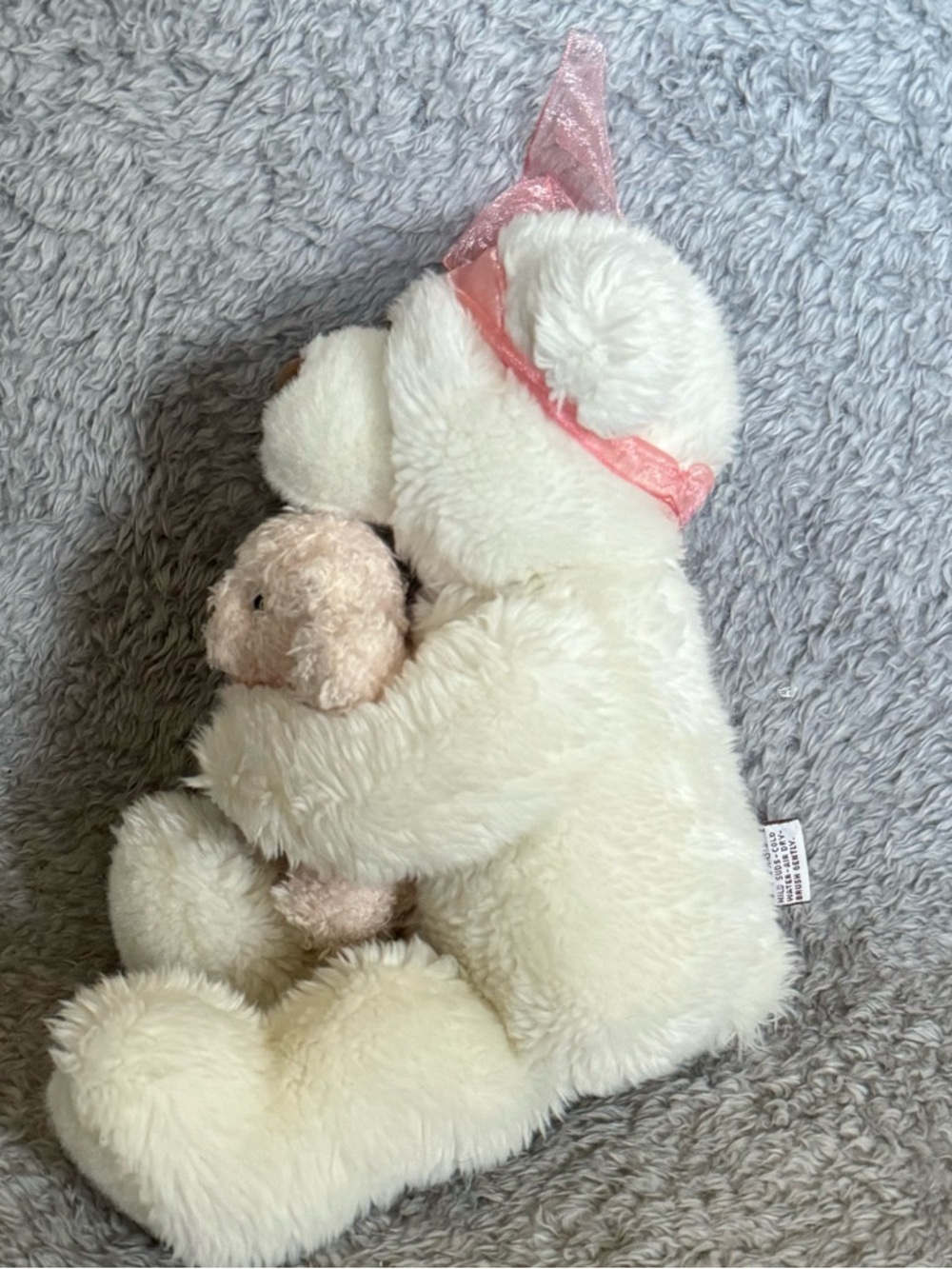 GUND Momma’s Love White Bear Plush w/ Baby Teddy Pink Bow Stuffed Animal Toy - Picture 3 of 8